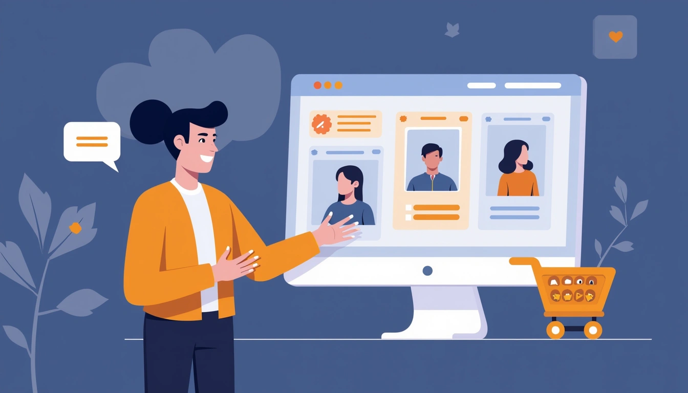 AI chatbot for ecommerce guide illustration showing a chat assistant recommending products to an online shopper