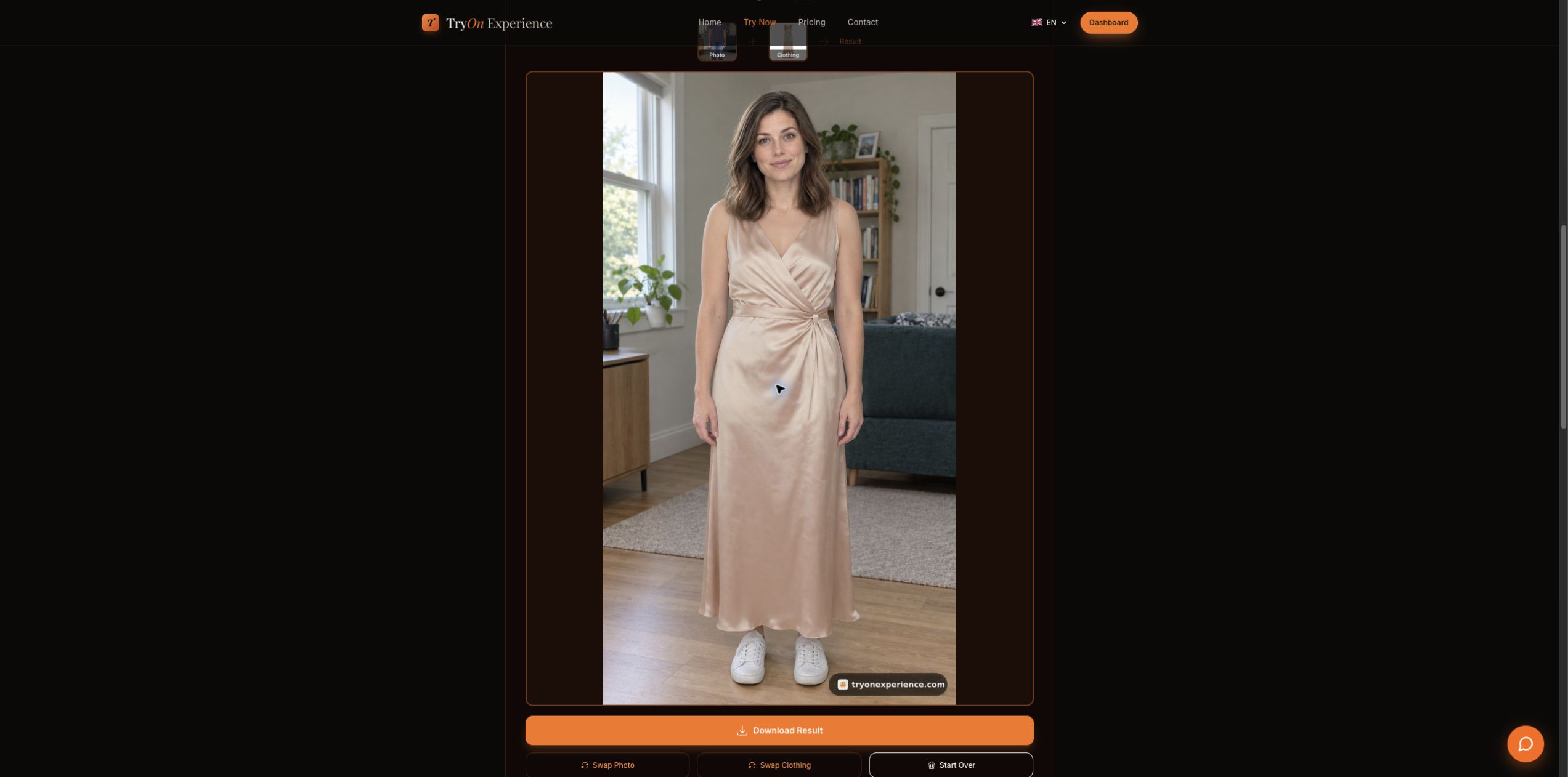 Completed TryOnExperience dress preview from the SuperSeller Fashion demo