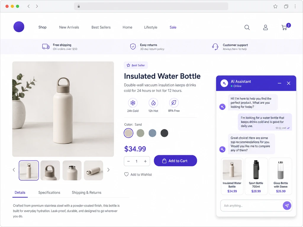 AI chatbot and live chat comparison for ecommerce product questions and support handoff